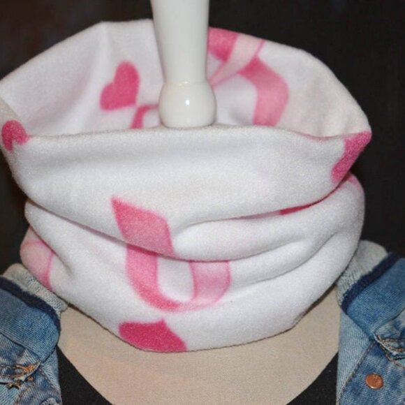 Breast Cancer Awareness Fleece Neck Gaiter: Pink Ribbon Scarf - Picture 5 of 9